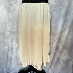 Vtg 70s 80s Sears Doesnt Slip Beige Half Slip‎ Lingerie M Lace Trim Pin-up Skirt